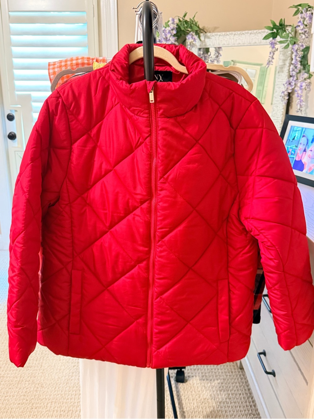 New York & Company Red Quilted Puffer Jacket